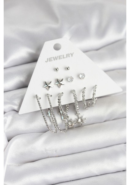 Pirinç Gümüş Renk Küpe Seti 6'lı - TJ-BKP11334