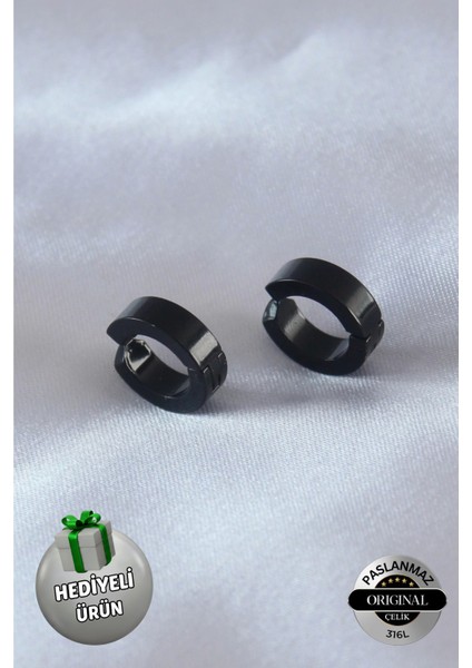 Sıkıştırmalı Deliksiz Trend Çelik Erkek Kalın Halka Küpe 2 Adet