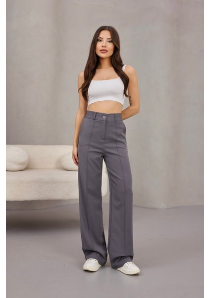 Kadın Yüksek Bel Likralı Geniş Paça Çımalı Rahat Kesim Pantolon indirimleri