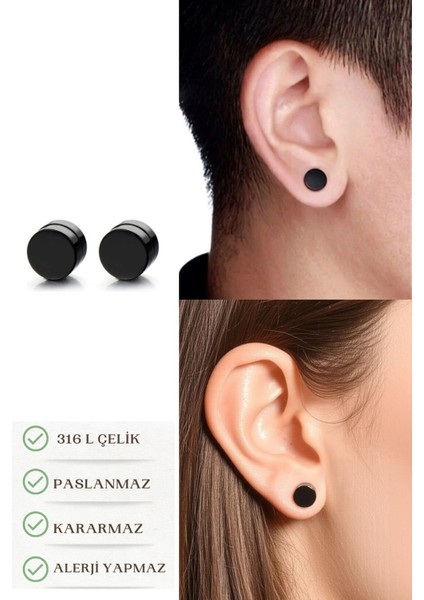 Mıknatıslı Trend Düz Yuvarlak Erkek Çelik Küpe 8mm 2 Adet fırsatları
