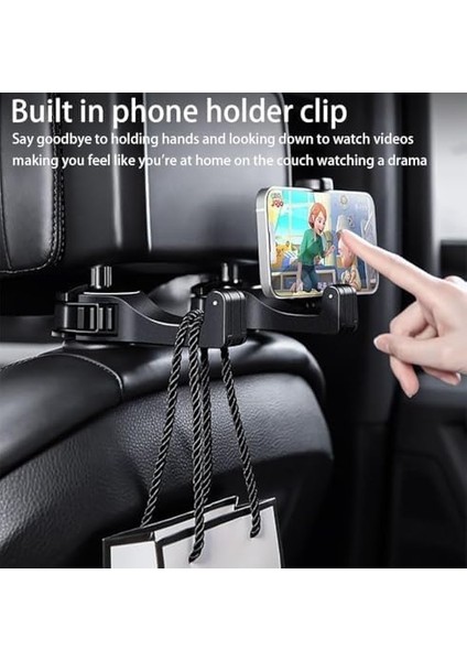 2’li Araç Baş Destek Kancası – Telefon Tutuculu Evrensel Koltuk Arkası Kanca, El Çantası & Alışveriş Poşeti Askısı, Kolay Takılabilir, Koltu Başlığı Askısı, Araç Içi Aksesuar modelleri