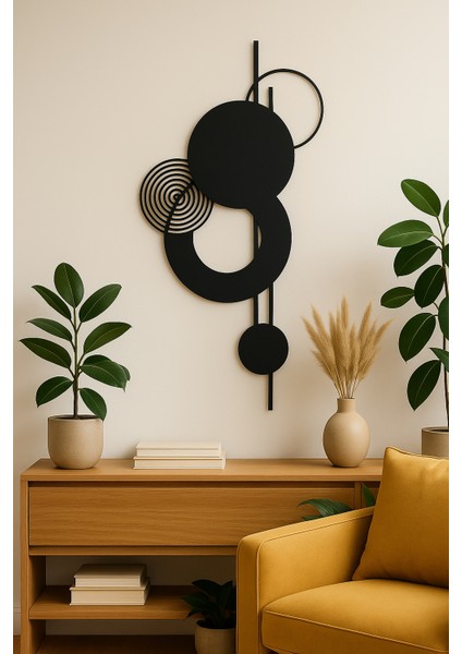 Modern Geometrik Daireler Metal Duvar Tablosu | Siyah Minimal Dekor