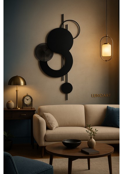 Modern Geometrik Daireler Metal Duvar Tablosu | Siyah Minimal Dekor fiyatları