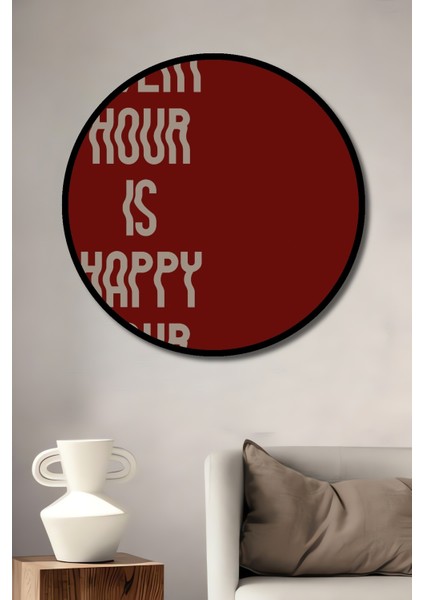 Çerçeve Görünümlü Mutlu Saat Dekoratif Ahşap Mdf Işyeri Duvar Tablo Yuvarlak Işyeri Duvar Tablo