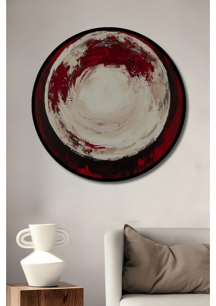 Çerçeve Görünümlü Kırmızı Dönüşüm Dekoratif Ahşap Mdf Ev Duvar Tablo Yuvarlak Ev Duvar Tablo