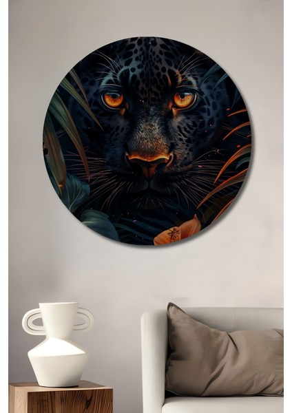 Leopar Çiçek Ormanı Dekoratif Ahşap Mdf Ev/işyeri Duvar Tablo Yuvarlak Ev/işyeri Duvar Tablo