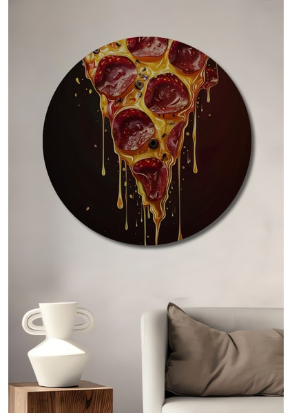 Lezzetli Pizza Ahşap Mdf Dekoratif Ev/işyeri Duvar Tablo Yuvarlak Ev/işyeri Duvar Tablo