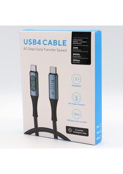 240W USB 4.0 Kablosu, LED Ekranlı, Tunderbolt 40GBPS 8K@60Hz Pd Tip C Kablosu, USB C - USB C Erkek - Erkek Kablo Kablosu Bilgisayar Type-C Laptop Pad Hub Için 1 Metre ZR850 modelleri