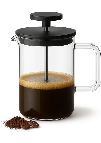 French Press Cam Kahve Demliği – 0,40 Lt – Dayanıklı Borosilikat Cam
