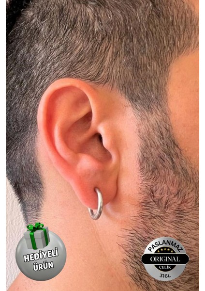 Deliksiz Sıkıştırmalı Çelik Erkek Fake Dudak Burun Kulak Kıkırdak Septum Halka Küpe Ear Cuff 1 Ad.
