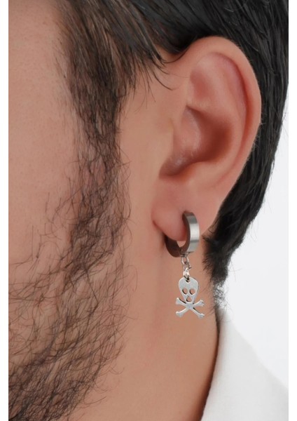 Sıkıştırmalı Trend Deliksiz Kuru Kafa Model Sallantılı Erkek 316L Çelik Küpe 1 Adet modelleri