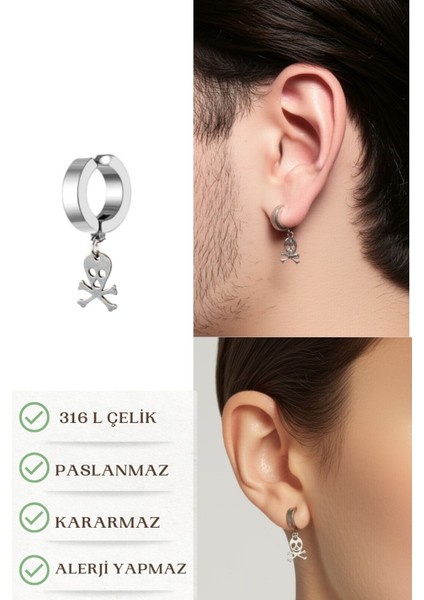 Sıkıştırmalı Trend Deliksiz Kuru Kafa Model Sallantılı Erkek 316L Çelik Küpe 1 Adet fırsatları