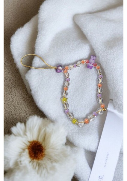 Mor Tavşan Figür ve Kalp Boncuklu Telefon Charmı, Telefon Ipi indirimleri