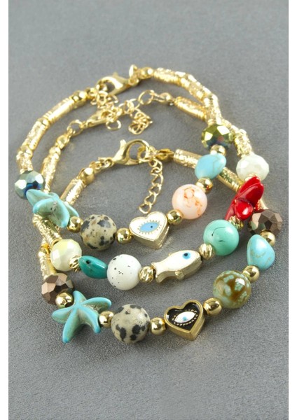 Karışık Turkuaz Taşlı Mineli Bileklik