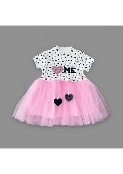 1-2-3 Yaş Payetli Kalp Me Baskılı Kız Bebek Elbisesi Pembe fiyatları