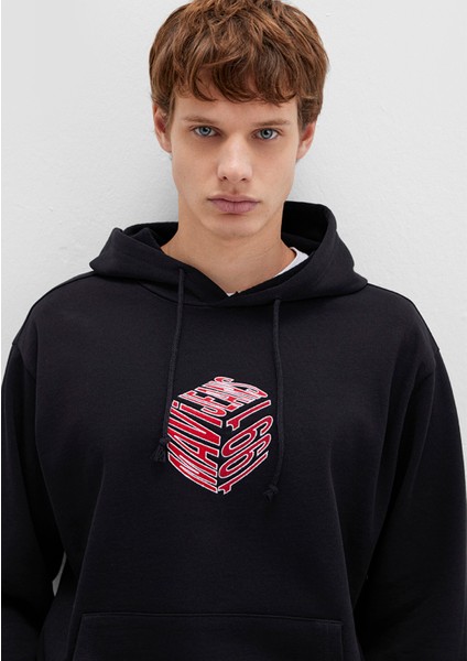 Mavi Baskılı Kapüşonlu Siyah Sweatshirt 0S10397-900