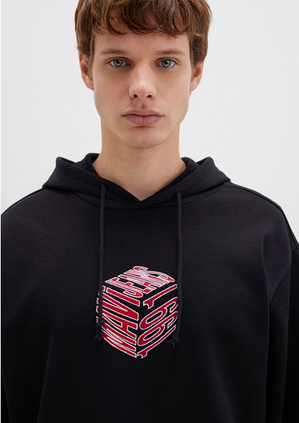 Mavi Baskılı Kapüşonlu Siyah Sweatshirt 0S10397-900