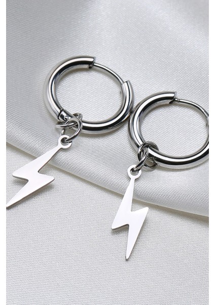 Delikli Şimşek Model Sallantılı Erkek Çelik Küpe 1 Adet fırsatları