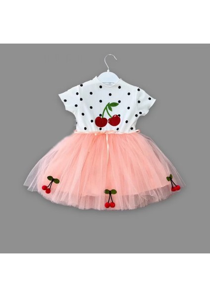 1-2-3 Yaş Payetli Kiraz Nakışlı Kiraz Etekli Kız Bebek Tütü Elbisesi Pudra fiyatları