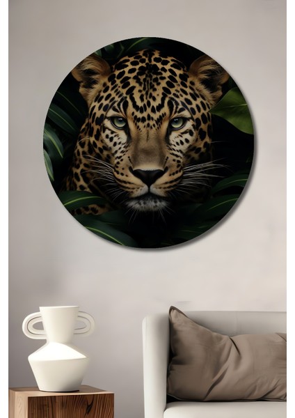 Leopar Vahşi Orman Dekoratif Ahşap Mdf Ev/işyeri Duvar Tablo Yuvarlak Ev/işyeri Duvar Tablo