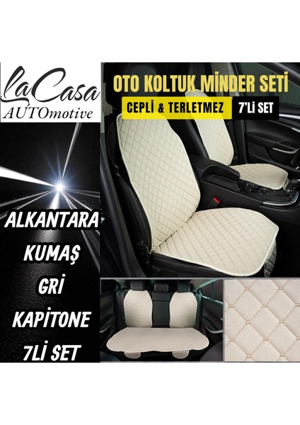 Lacasa Automotive Ergonomik,ortopedik,terletmez, Cepli, Kaymaz, Alkantara Oto Kılıf-Minder (7parça Set)
