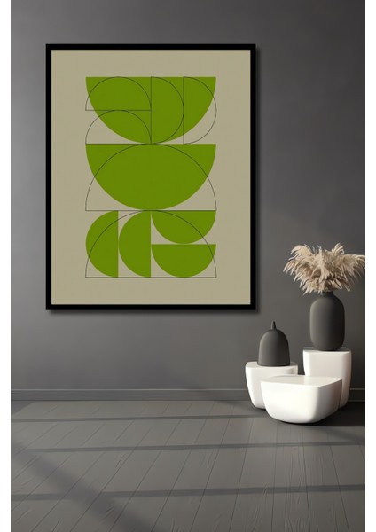 Çerçeve Görünümlü Soyut Sanat Yeşil Geometrik Desenli Ahşap Mdf Dekoratif Tablo Dikdörtgen Tablo