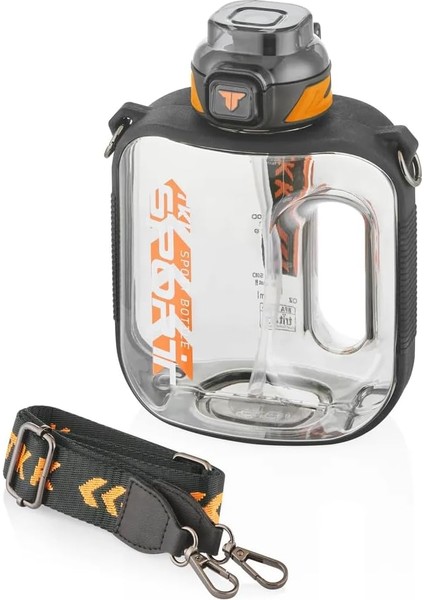 1600ML Pipetli/pipetsiz Kullanıma Uygun Taşıma Askılı Sızdırmaz Tritan Sport Matara (Siyah)