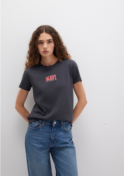 Mavi Logo Baskılı Antrasit Tişört 1613412-70087