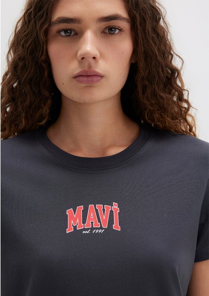 Mavi Logo Baskılı Antrasit Tişört 1613412-70087