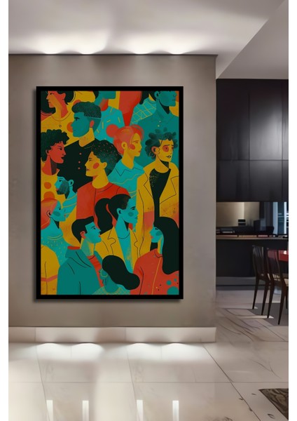 Çerçeve Görünümlü Renkli Soyut Insan Figürleri Dekoratif Ahşap Mdf Tablo Dikdörtgen Tablo