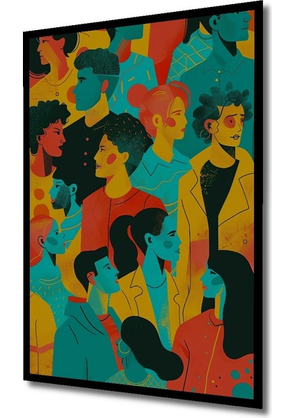Çerçeve Görünümlü Renkli Soyut Insan Figürleri Dekoratif Ahşap Mdf Tablo Dikdörtgen Tablo fiyatları