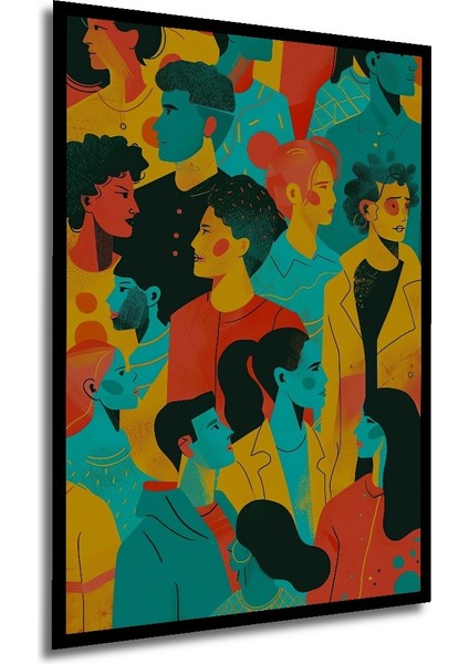 Çerçeve Görünümlü Renkli Soyut Insan Figürleri Dekoratif Ahşap Mdf Tablo Dikdörtgen Tablo modelleri