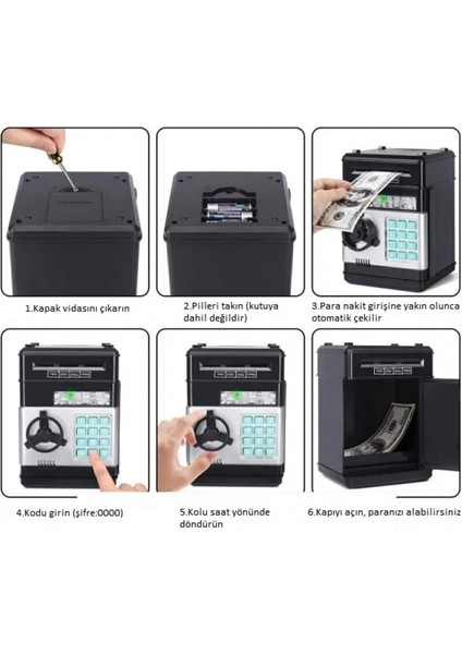 Elektronik Şifreli Kasa Otomatik Kağıt Para Alan Atm Kumbara (4887) modelleri