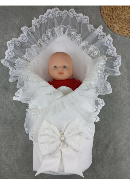 Yenidoğan Bambu Taç Nakışlı Delüks Kundak Bebek Battaniyesi Ekru fiyatları