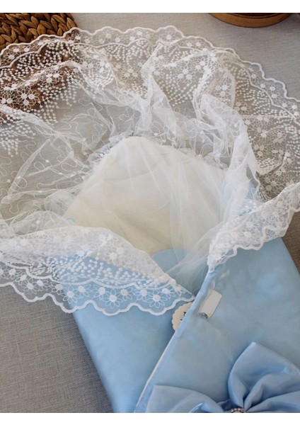 Yenidoğan Kumru Inci Fiyonk Kristal Parlak Duvaklı Kundak Bebek Battaniyesi Mavi modelleri