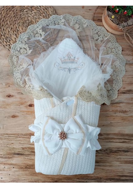 Yenidoğan Tericotton Örgülü Trilüx Bebek Battaniyesi Kundak Ekru