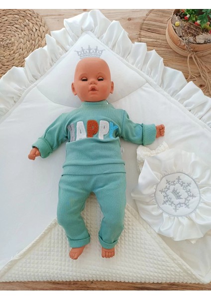 Yenidoğan Piramitland Soft Taç Nakışlı Bebek Battaniyesi Kundak Krem modelleri