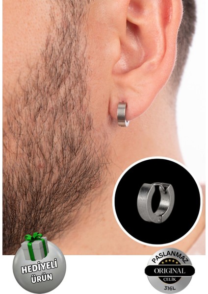 Delikli Trend Kalın Halka Küpe Erkek Çelik Küpe 2 Adet