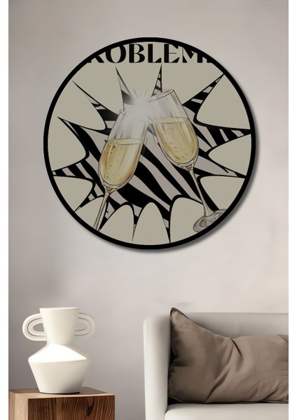 Çerçeve Görünümlü Şampanya Keyfi Dekoratif Ahşap Mdf Ev Duvar Tablo Yuvarlak Ev Duvar Tablo