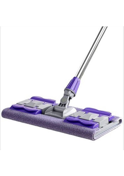 Mandallı Yer Mopu - Mikrofiber Bezli - Fayans - Duvar Yüzey Temizlik ( 1 Adet Yedek Bez Hediyeli ) Mor Renk