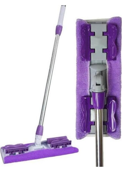 Mandallı Yer Mopu - Mikrofiber Bezli - Fayans - Duvar Yüzey Temizlik ( 1 Adet Yedek Bez Hediyeli ) Mor Renk fiyatları