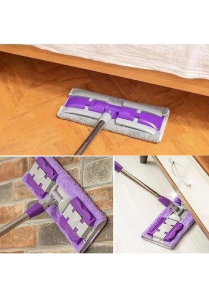 Mandallı Yer Mopu - Mikrofiber Bezli - Fayans - Duvar Yüzey Temizlik ( 1 Adet Yedek Bez Hediyeli ) Mor Renk indirimleri