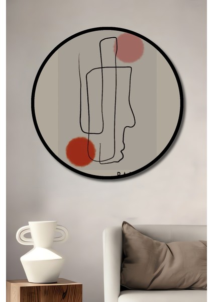 Çerçeve Görünümlü Soyut Yüzler Dekoratif Ahşap Mdf Işyeri Duvar Tablo Yuvarlak Işyeri Duvar Tablo