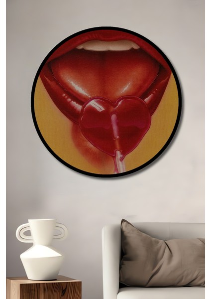 Çerçeve Görünümlü Aşkı Dudaklarda Yaşa Dekoratif Ahşap Mdf Ev Duvar Tablo Yuvarlak Ev Duvar Tablo