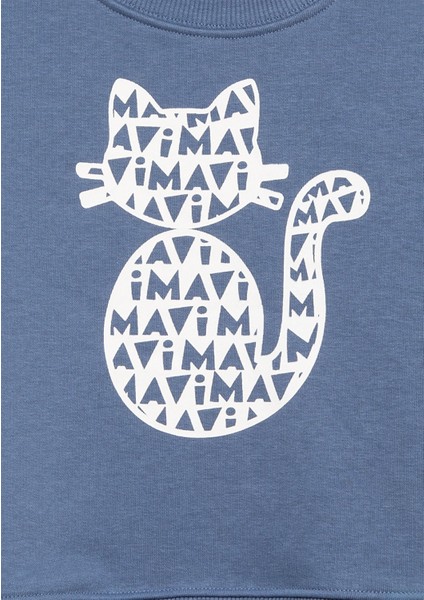 Mavi Kedi Baskılı Mavi Sweatshirt 7S10133-86702