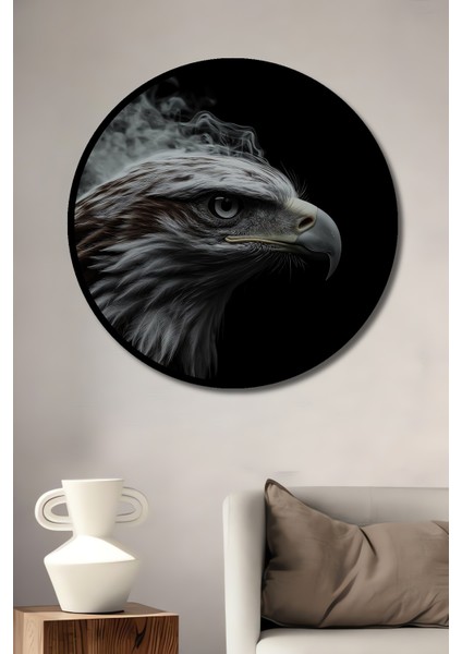Çerçeve Görünümlü Kartal Asaleti Dekoratif Ahşap Mdf Yuvarlak Ev,iş Yeri Duvar Tablo