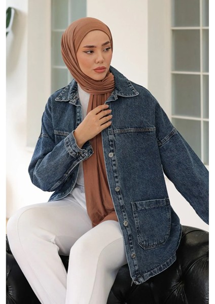 Kadın Kar Yıkama Çift Cepli Düğmeli Jean Ceket