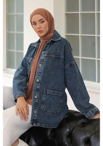 Kadın Kar Yıkama Çift Cepli Düğmeli Jean Ceket modelleri