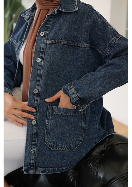 Kadın Kar Yıkama Çift Cepli Düğmeli Jean Ceket fırsatları