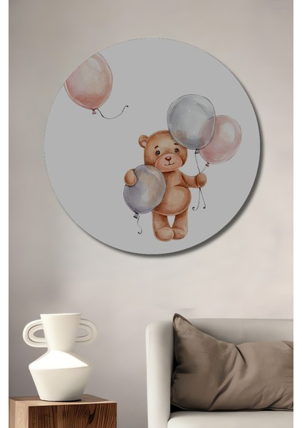 Balonlu Ayıcık Dekoratif Ahşap Mdf Ev/işyeri Duvar Tablo Yuvarlak Ev/işyeri Duvar Tablo
